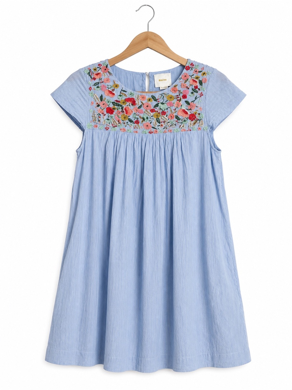 Maeve Anthropologie Blue Embroidered Beaded Babydoll Dress Sz 2